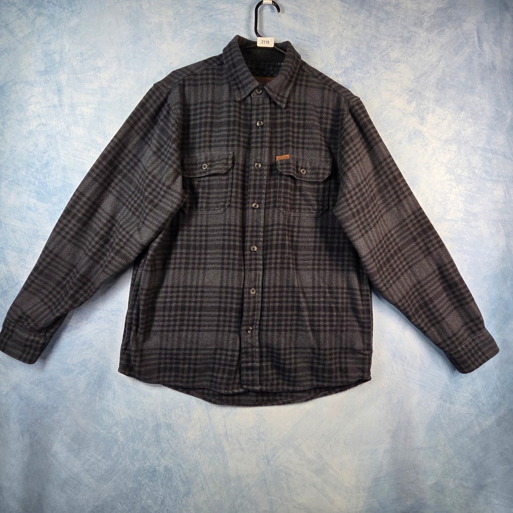 Orvis Classic Collection Mens Medium Gray Black Plaid Flannel Button Down Shirt